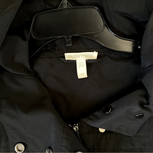 Eileen Fisher Hooded Rain Coat Black. Sz Large - Picture 5 of 11